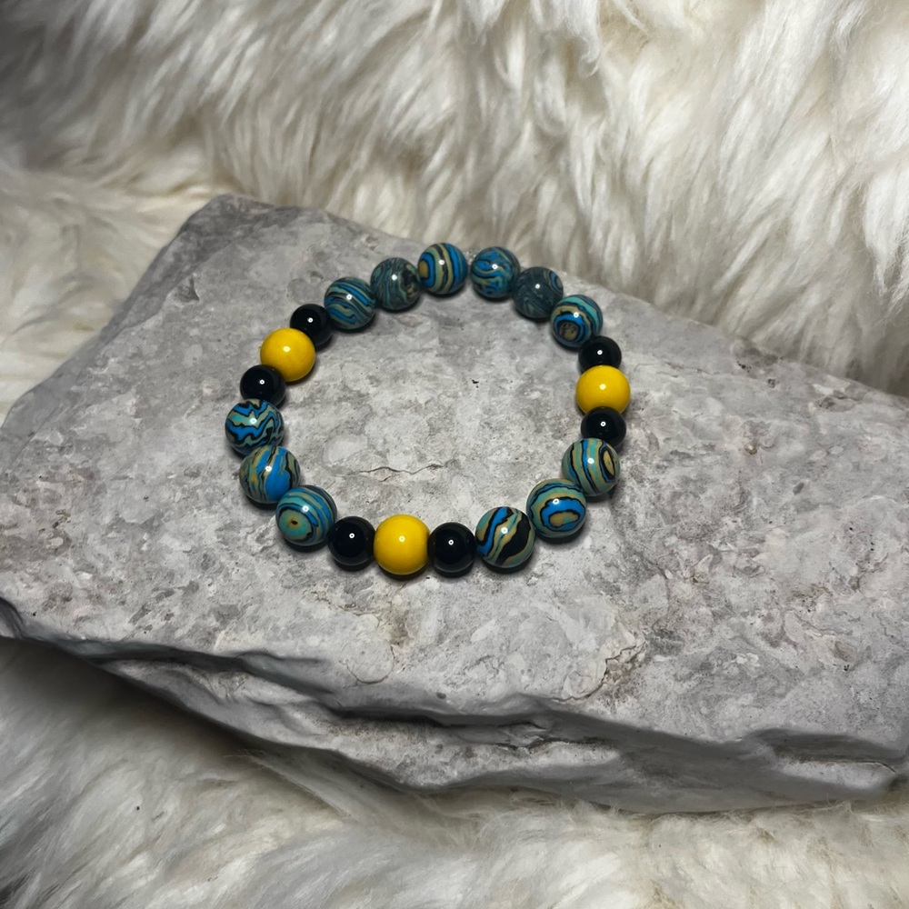 Blue and Yellow Beaded Bracelet